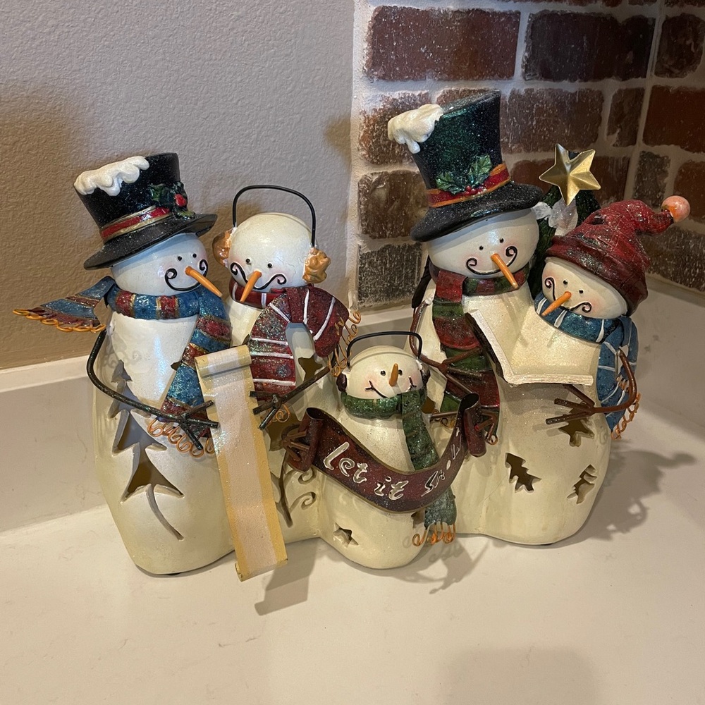 Tinseltown Snowman Candle Holders - Cream and Multicolor